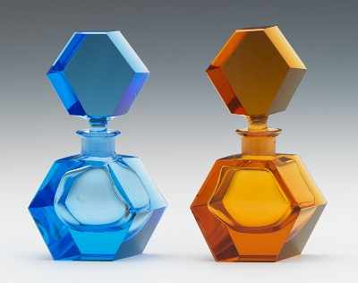 Appraisal: Two Crystal Perfume Bottles West German ca 's Deco style