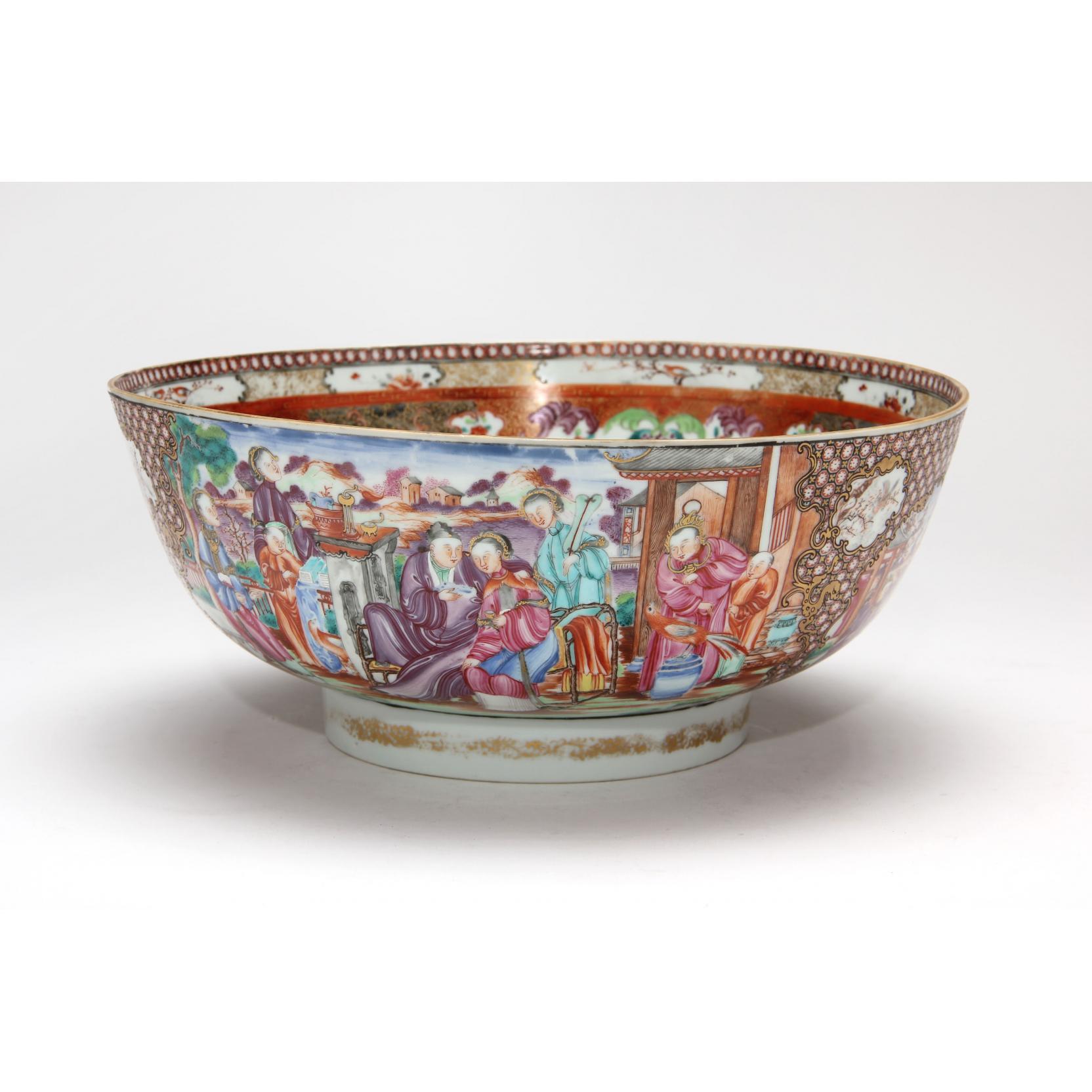 Appraisal: Chinese Export Rose Mandarin Punch Bowl th century the outside