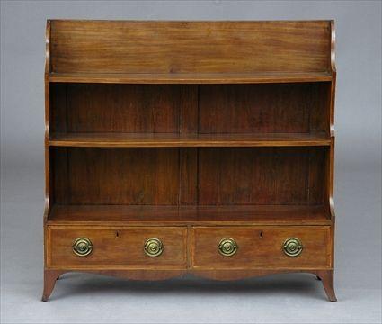 Appraisal: GEORGE III INLAID MAHOGANY BOOKCASE With graduated shelves the base