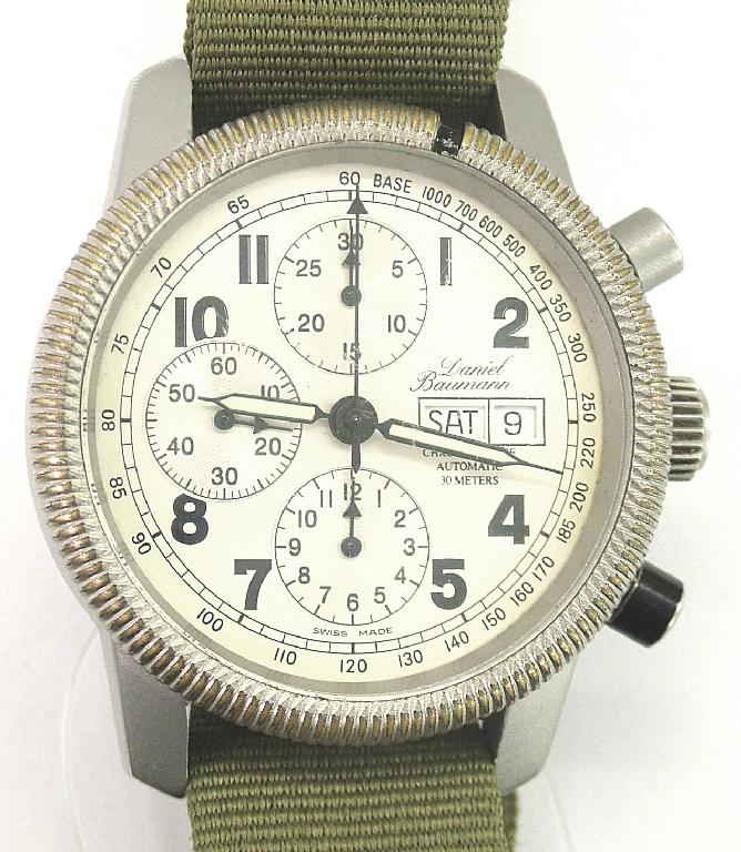 Appraisal: Daniel Baumann Military style chronograph automatic stainless steel gentleman's wristwatch