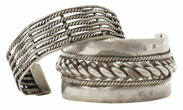 Appraisal: lot of Silver cuff bracelets heavy silver content unknown cuff