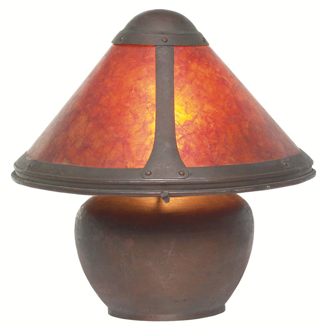 Appraisal: Dirk Van Erp lamp hammered copper base supporting a cone-shaped