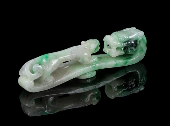 Appraisal: Sale Lot A Carved Jadeite Belt Hook the apple green