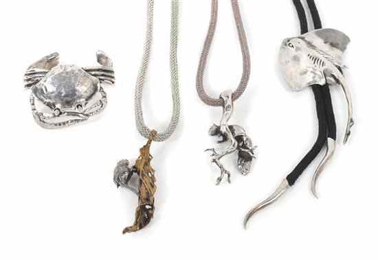 Appraisal: A Collection of Silver Jewelry comprising three silver pendants depicting