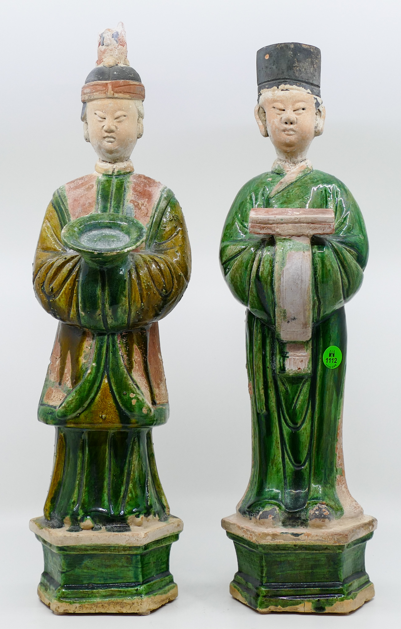 Appraisal: Pair Chinese Ming Sancai Attendant Tomb Figures '' Approx