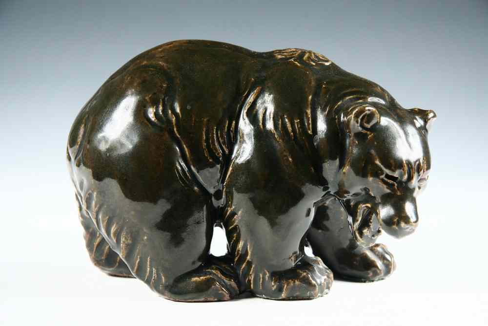 Appraisal: STONEWARE SCULPTURE - Snarling Brown Bear by Knud Kyhn for