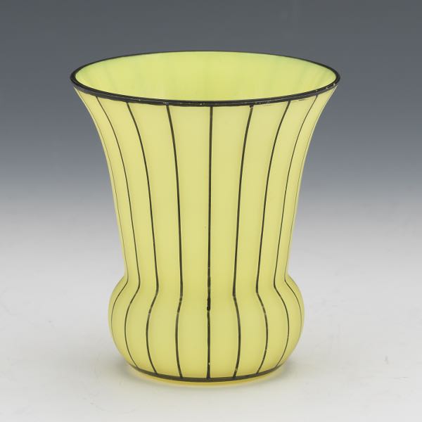 Appraisal: TANGO GLASS VASE x Yellow ground with black vertical lines