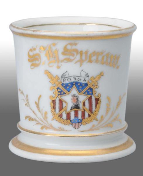 Appraisal: Occupational Shaving Mug with Man and Shield Description Marked T