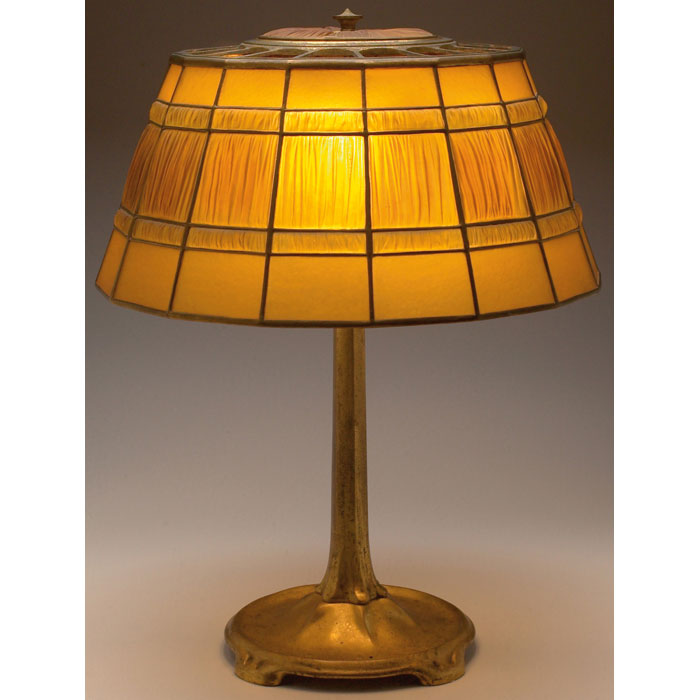 Appraisal: Unusual Tiffany Studios table lamp bronze base and shade with