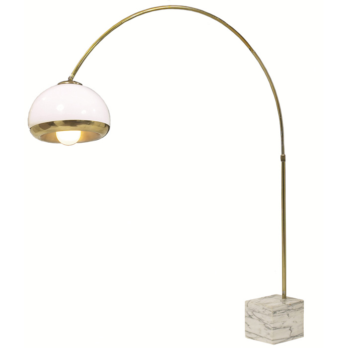 Appraisal: Guzzini floor lamp Italy white plastic and brass-plated aluminum shade