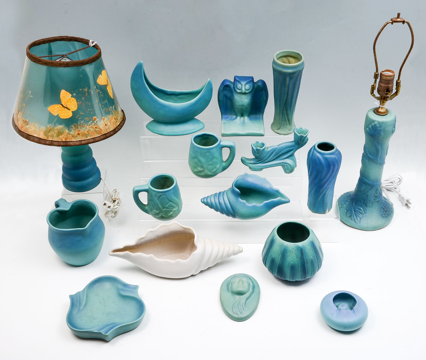 Appraisal: PC VAN BRIGGLE POTTERY COLLECTION Comprising Lamps a female American