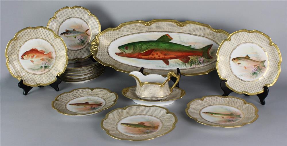 Appraisal: LIMOGES PORCELAIN FISH SERVICE FOR TWELVE third quarter th Century