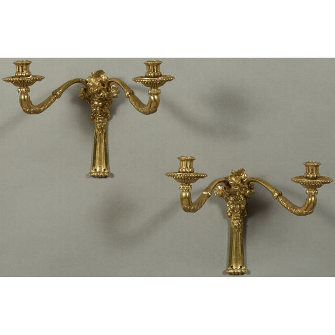 Appraisal: Pair of Bronze Two Light Wall Sconces th c the