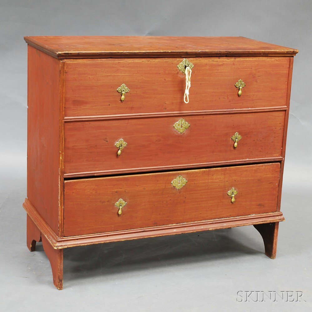 Appraisal: Red-painted Poplar Chest Over Drawer New England early th century