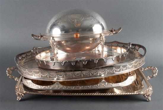 Appraisal: Assorted silver-platedware including an engraved Sheffield gladstone revolving-cover serving dish