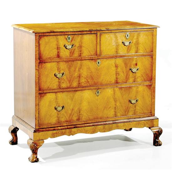 Appraisal: English walnut and burl straight front chest of drawers circa