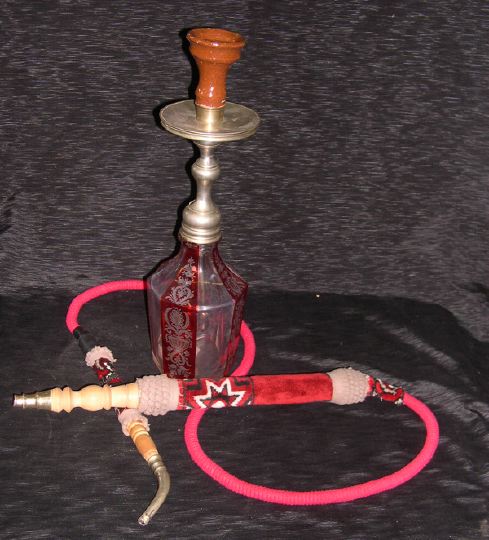 Appraisal: Bohemian Cut and Engraved Ruby Stain Overlay Glass Hookah for