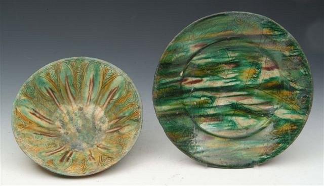 Appraisal: A PERSIAN NISHAPUR POTTERY PLATE with green splash and incised