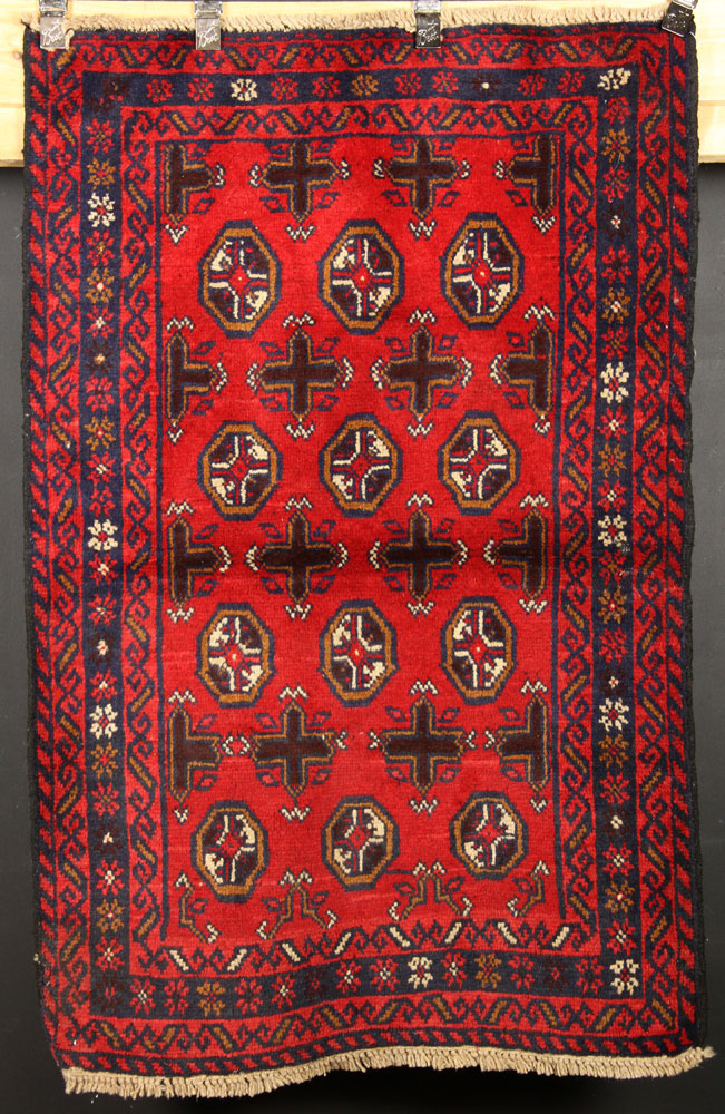 Appraisal: - Tribal Carpet Tribal carpet ' x ' Provenance From