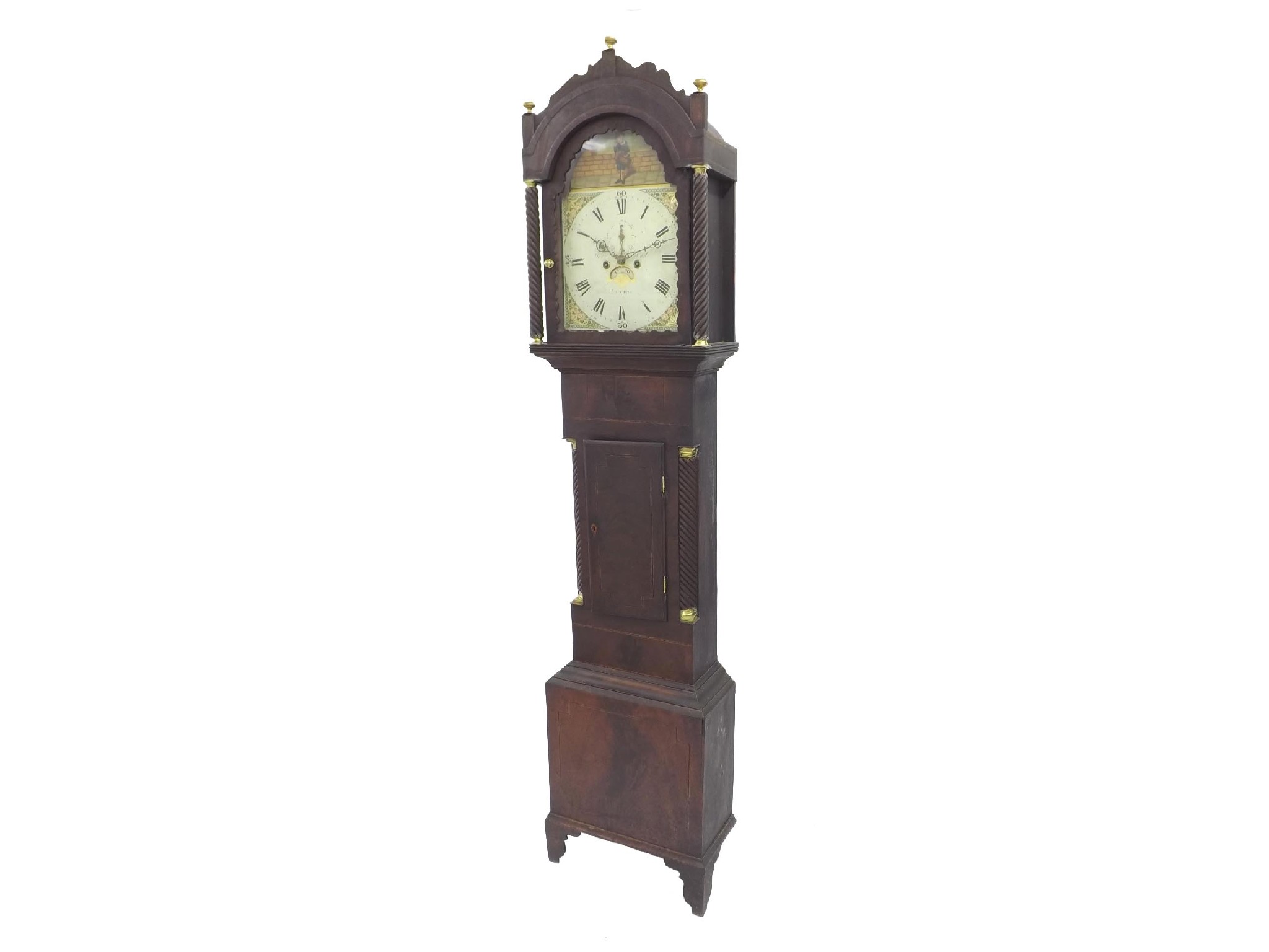 Appraisal: Mahogany eight day longcase clock the painted arched dial indistinctly