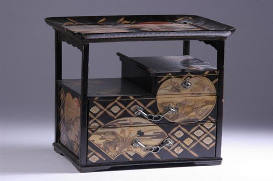 Appraisal: JAPANESE GILT BLACK LACQUER CABINET Meiji period Rectangular outline with