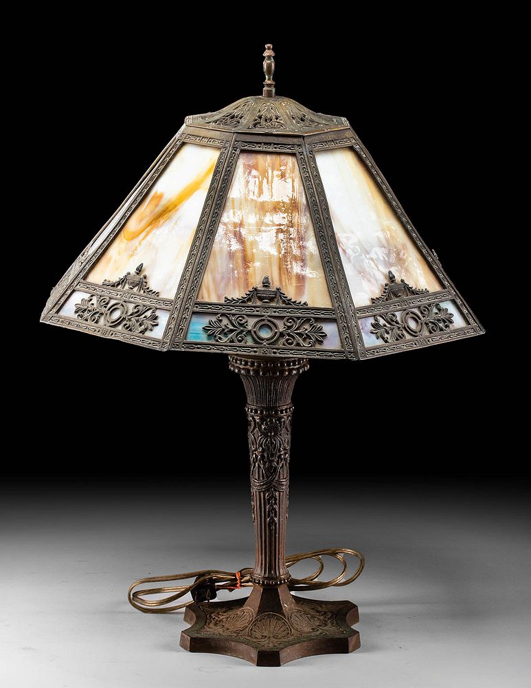 Appraisal: Antique American Slag Glass Lamp by Salem Brothers Salem Brothers