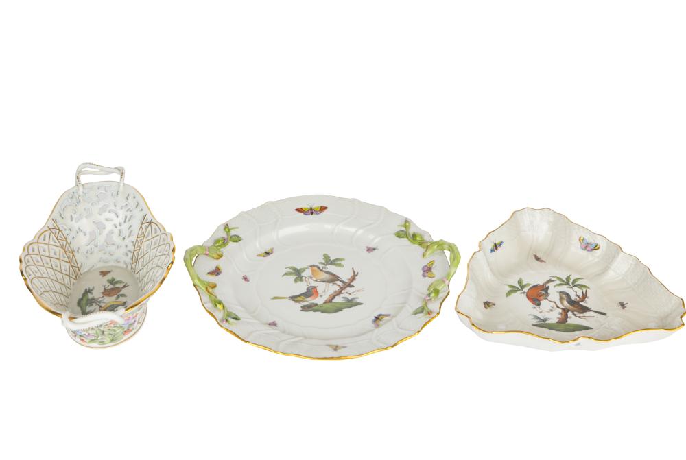 Appraisal: THREE HEREND PORCELAIN SERVING DISHESRothschild Bird pattern printed and painted