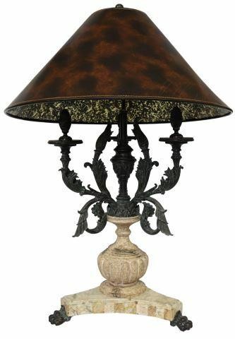 Appraisal: Large verdigris bronze two-light table lamp in the manner of