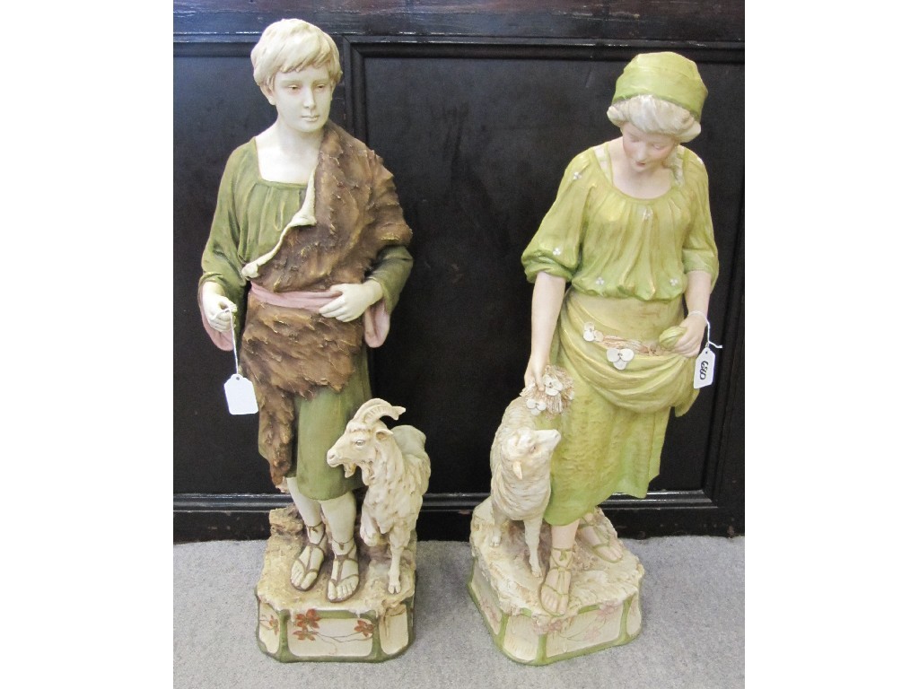 Appraisal: Large pair of Royal Dux figures of a shepherd and