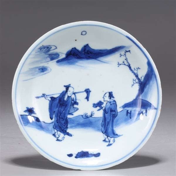 Appraisal: Antique Chinese th century blue and white porcelain dish with