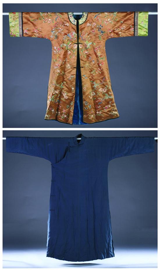 Appraisal: CHINESE EMBROIDERED CAFE-AU-LAIT SILK COAT Worked with satin stitch to