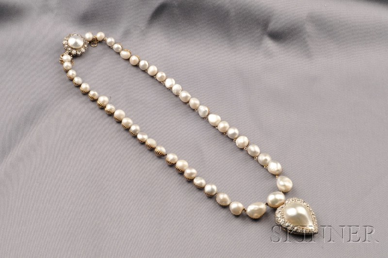 Appraisal: Antique Pearl and Diamond Necklace and Tiffany Co Pearl and