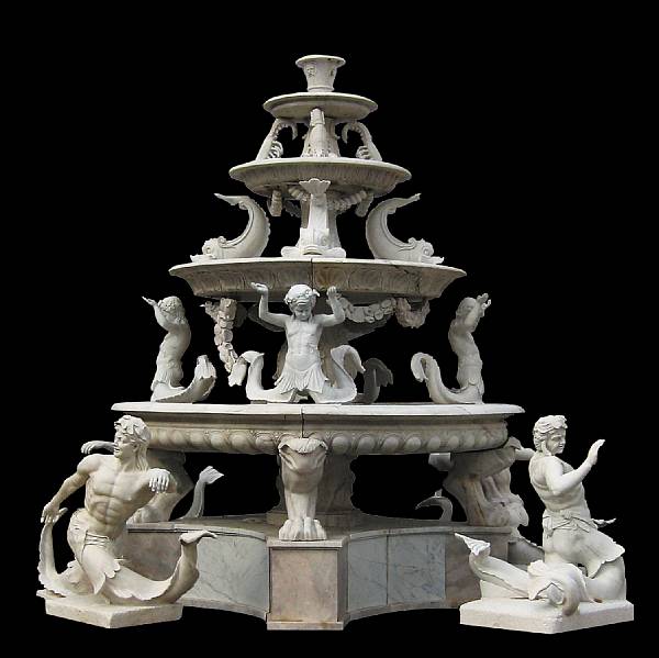 Appraisal: A monumental Baroque style marble figural fountain The four circular