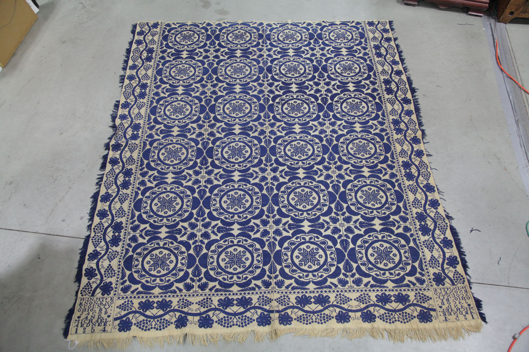 Appraisal: COVERLET Ohio mid th century Two part coverlet in blue