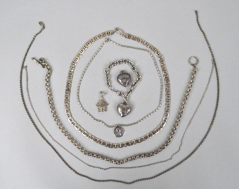 Appraisal: Group Silver Necklaces comprising five necklaces one bracelet and two