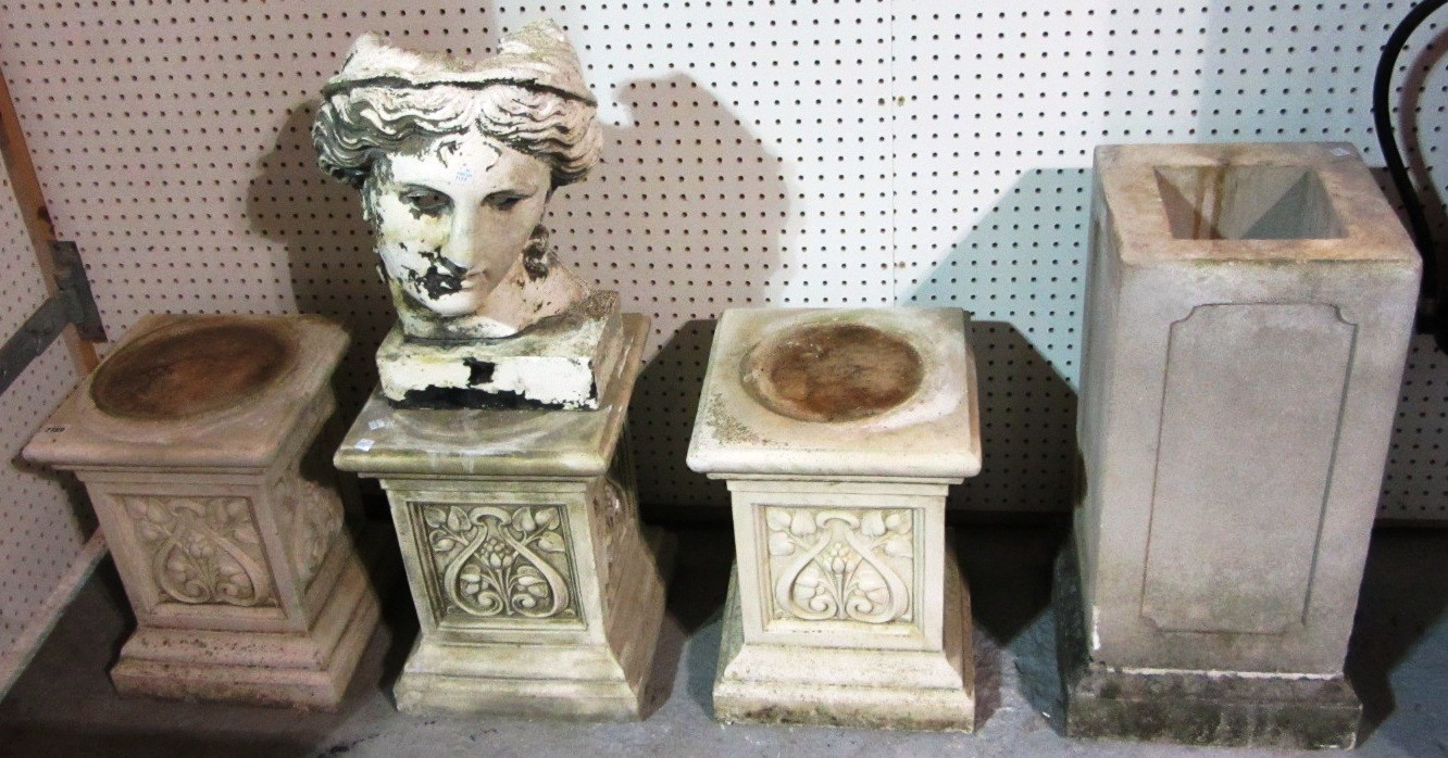 Appraisal: A group of three th century stone plinths and a