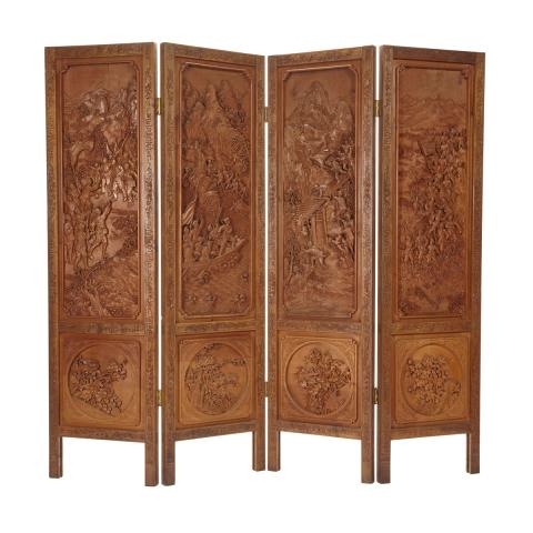 Appraisal: Mixed Wood Four Scenes of Mao s Long March Screen