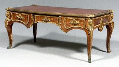 Appraisal: Louis XV style bureau plat tooled leather top figural gilt