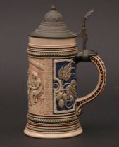 Appraisal: Ceramic Beer Stein Cream-colored ceramic beer stein features several people