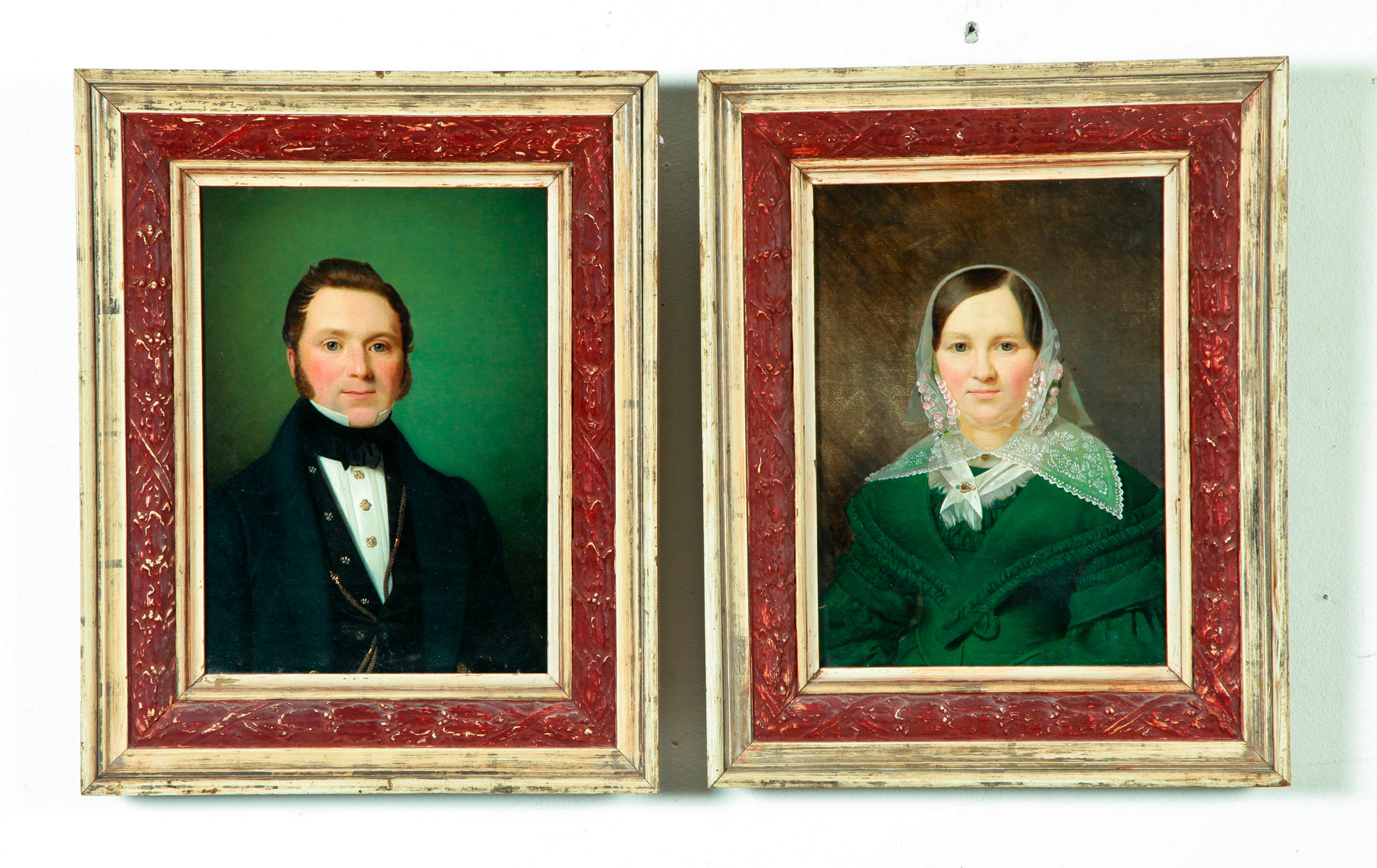 Appraisal: PAIR OF PORTRAITS OF HUSBAND AND WIFE American or European