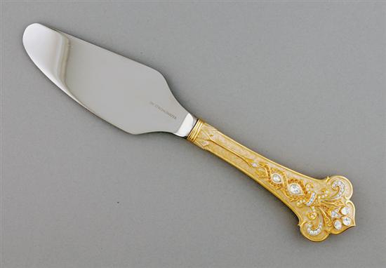 Appraisal: Fine enamel and crystal cake knife Jay Strongwater peach hand-painted