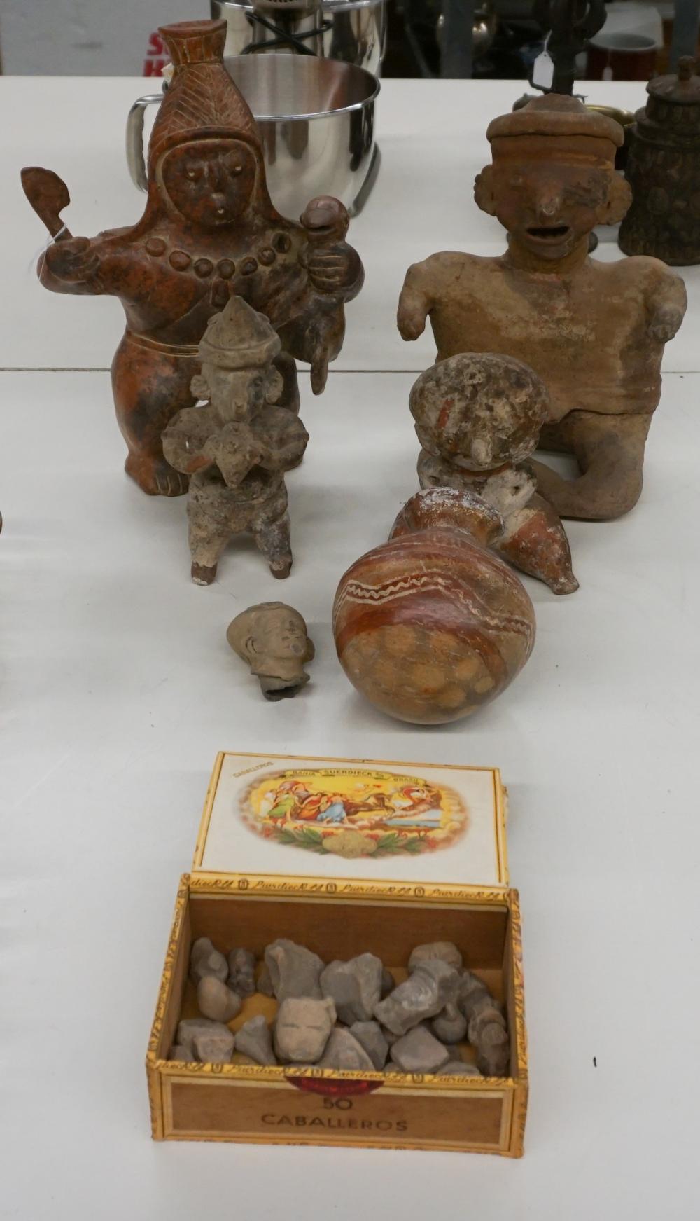 Appraisal: Group of Contemporary Pottery Wood Boxes and Carved Wood Figures