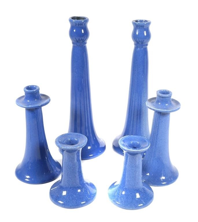 Appraisal: A group of candlesticks with speckled Yale blue glaze Small