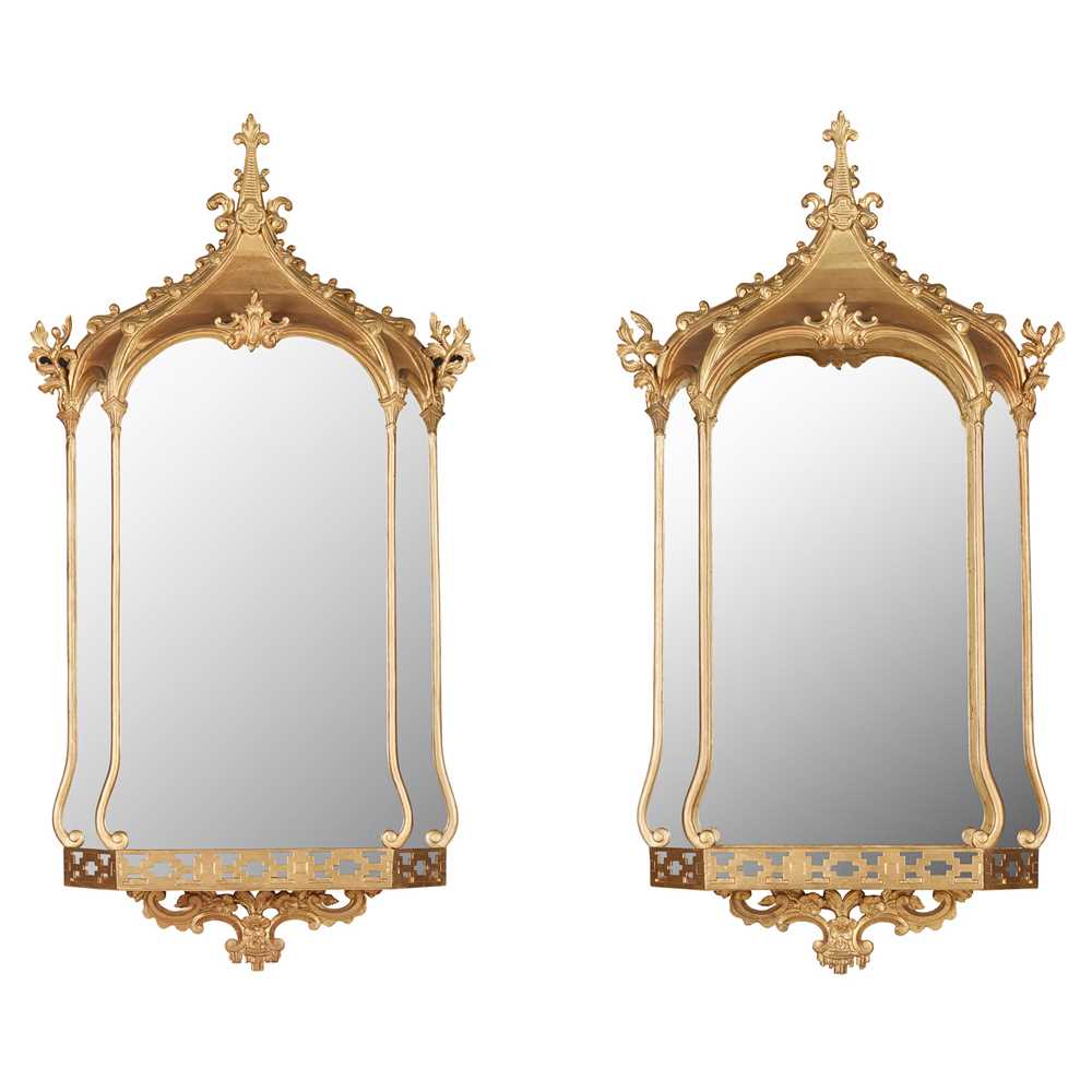 Appraisal: PAIR OF GEORGIAN STYLE GILTWOOD MIRRORED HANGING SHELVES TH CENTURY