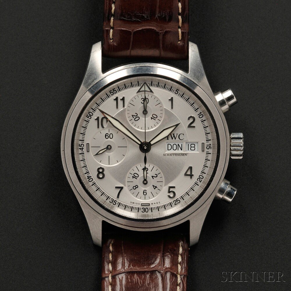 Appraisal: Stainless Steel Der Fliegerchronograph Wristwatch IWC Schaffhausen the white metal