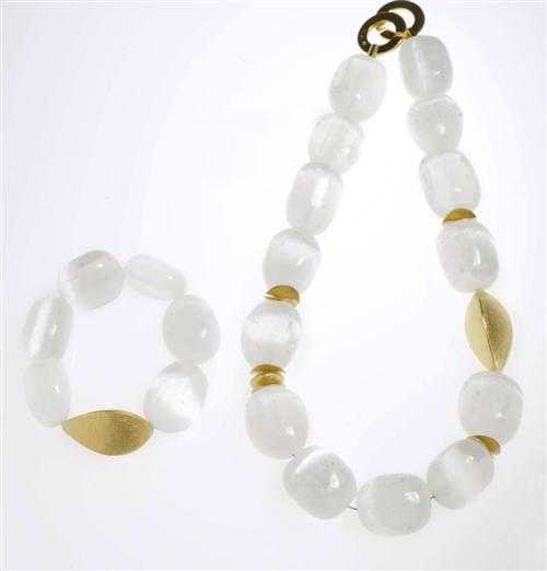 Appraisal: SELENITE NECKLACE WITH BRACELET Fastener and ornaments silver gold-plated Attractive