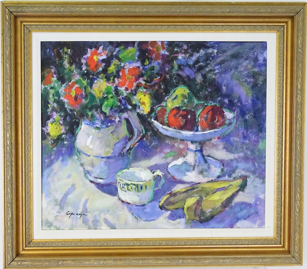 Appraisal: Impressionist Floral Fruit Still Life Oil Painting Still life oil