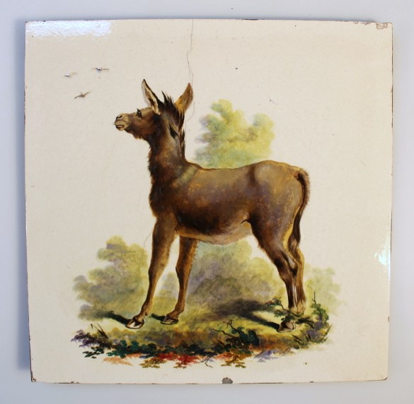 Appraisal: A late thC Minton tile hand painted with a donkey