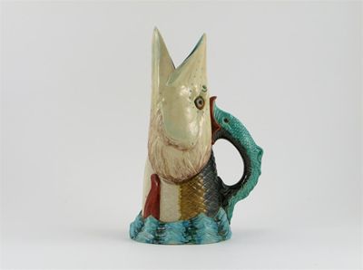 Appraisal: A Worcester Majolica fish pitcher modelled as a large open-mouthed