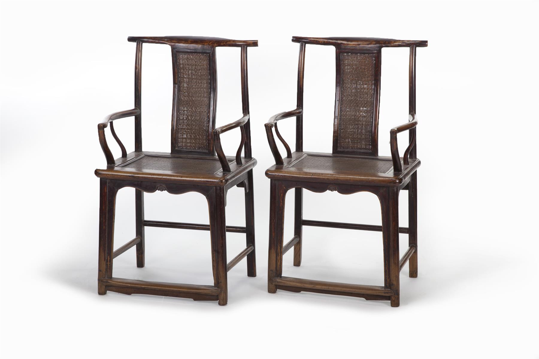 Appraisal: PAIR OF CHINESE ARMCHAIRS Late th century elm Yoke crests